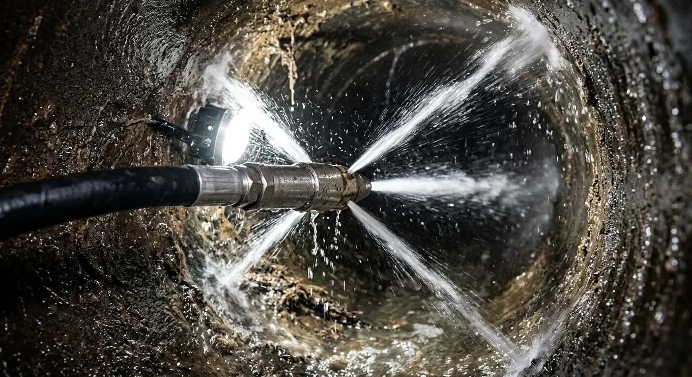 High-pressure hydro jetting nozzle cleaning sewer pipe for Storm Drain Cleaning in Keene
